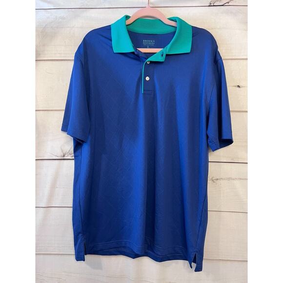 Brooks Brothers Polo Shirt Blue With Green Collar Size Large - Picture 1 of 4